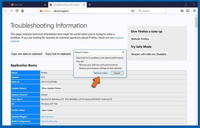 Confirme su deseo de restablecer la configuración predeterminada de Firefox (Restablecer Firefox a la configuración predeterminada, paso 4)