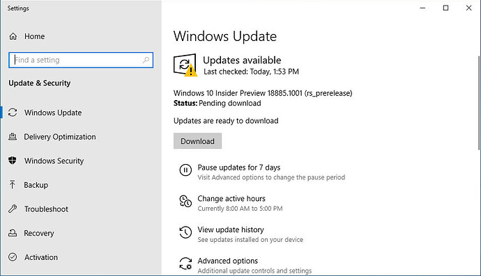Vista previa privilegiada de Windows 10 compilación 18885 (20H1)